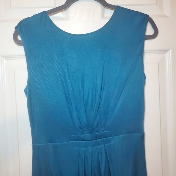 Boden Women's Scoop neck Pleated Detail Sleeveless Dress Sz 6L Silk Blend Teal - Picture 7 of 13